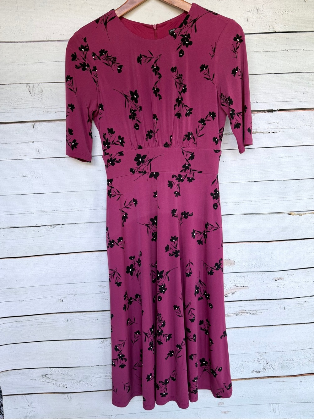 Maggy London Floral Elbow Sleeve A-Line Midi Dress Size 2